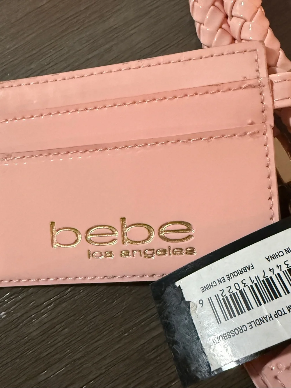 🛍 NWT 🛍 bebe Pink Patent Braided-Handle Satchel , WITH CARD HOLDER 🛍